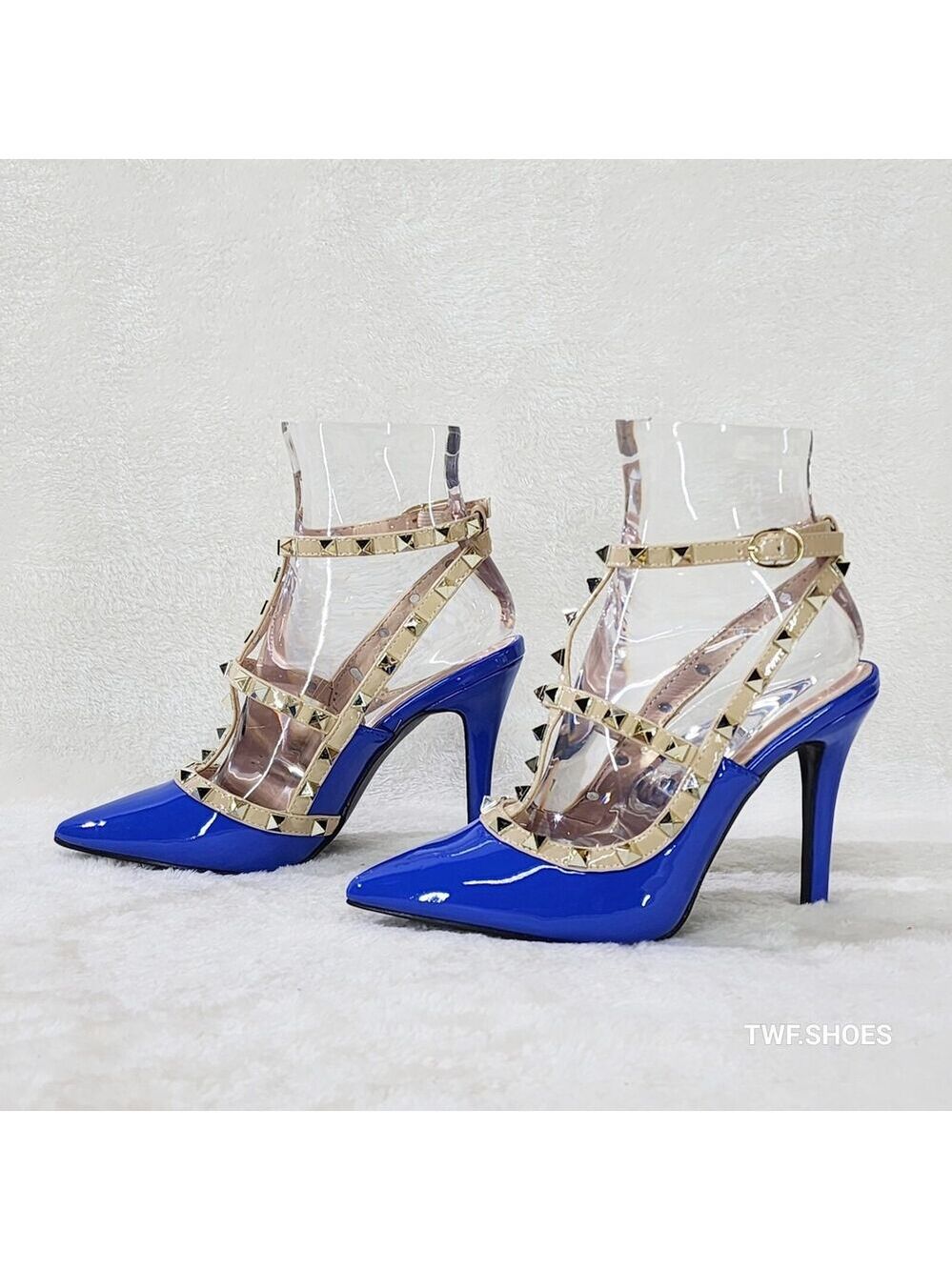 NIB Caged Royal Blue Studded Strappy Stiletto High Heel Shoes